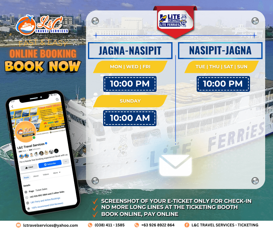 Jagna, Bohol to Nasipit (vice versa)