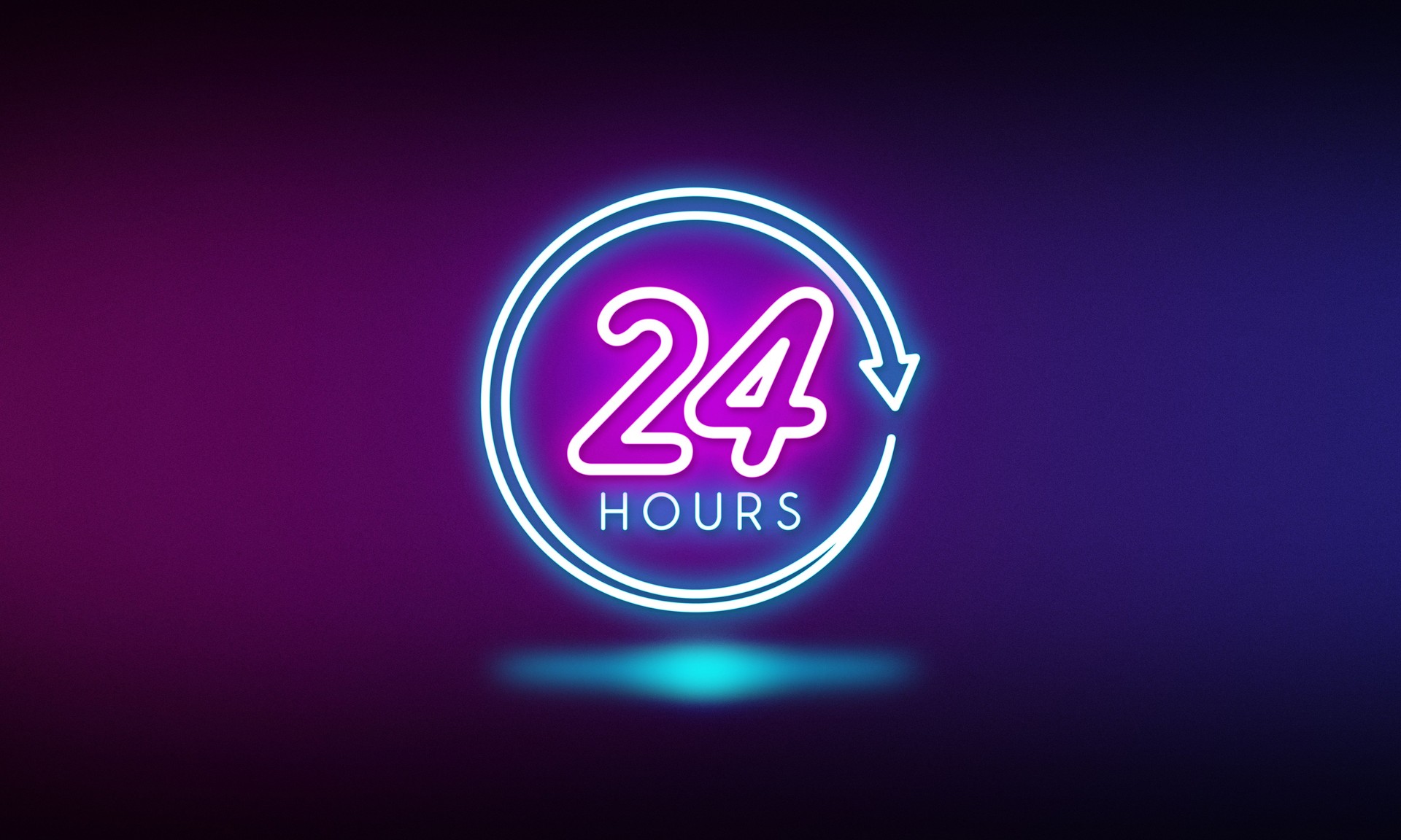 24 hours neon sign symbol